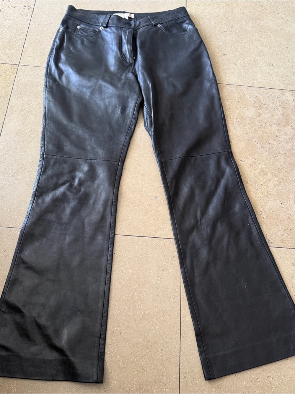 Michael Kors Collection Black Leather Flared Boot-Cut Pants
